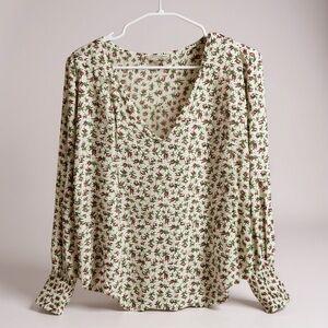 Lucky Brand Cream and Red Floral Blouse